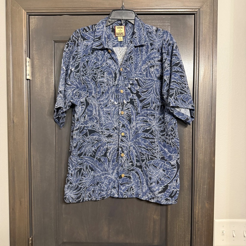 Tommy Bahama Mens Silk Tropical Palm Leaf Print Short Sleeve Button Down Shirt M